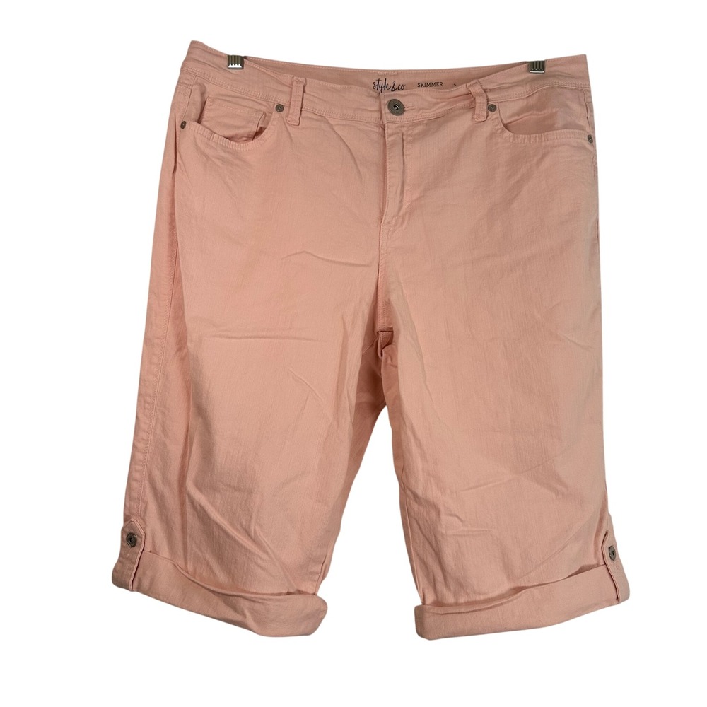 Style & Co Skimmer Shorts Peach Pink Cuffed Knee Length Mid Rise Size 14W